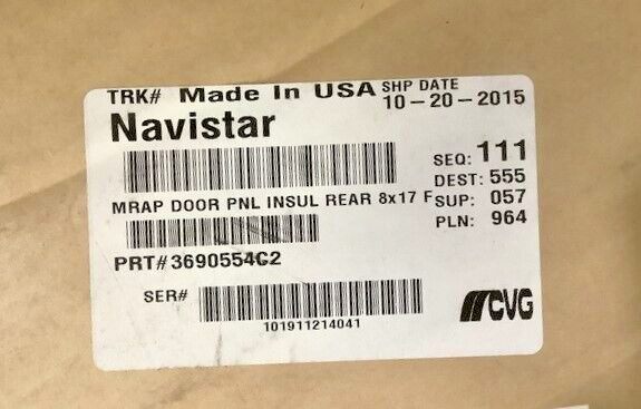 MRAP 3690554C2 VEHICULAR CAB DOOR INSULATION PANEL REAR 8x17 2510-01-568-6014