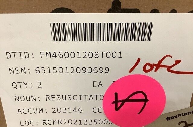 RESUSCITATOR HAND-POWERED ADULT SIZE W/BAG 870001 6515-01-209-0699