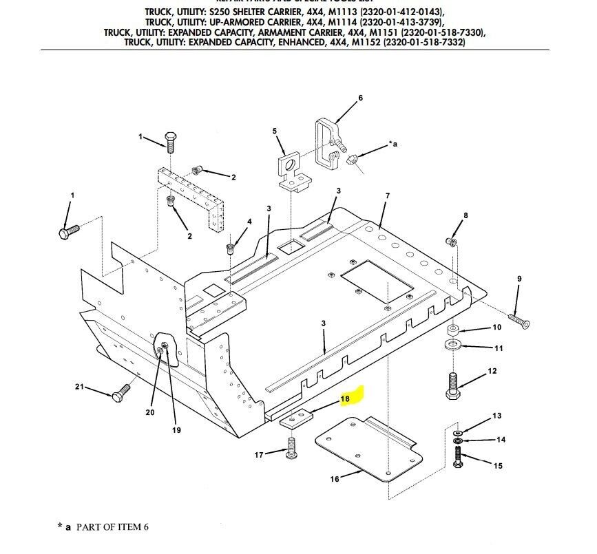 HMMWV Humvee M998 UNDERBODY MOUNTING PLATE M1165 LATE STYLE HUMVEE 4668359