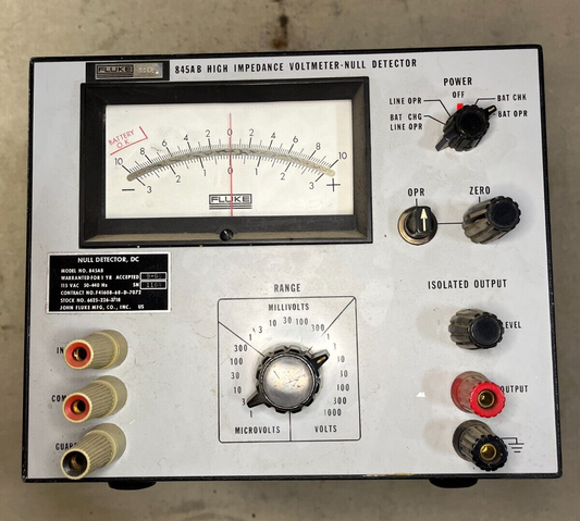 VINTAGE FLUKE 845AB HIGH IMPEDENCE VOLTMETER NULL DETECTOR 6625-00-226-3718