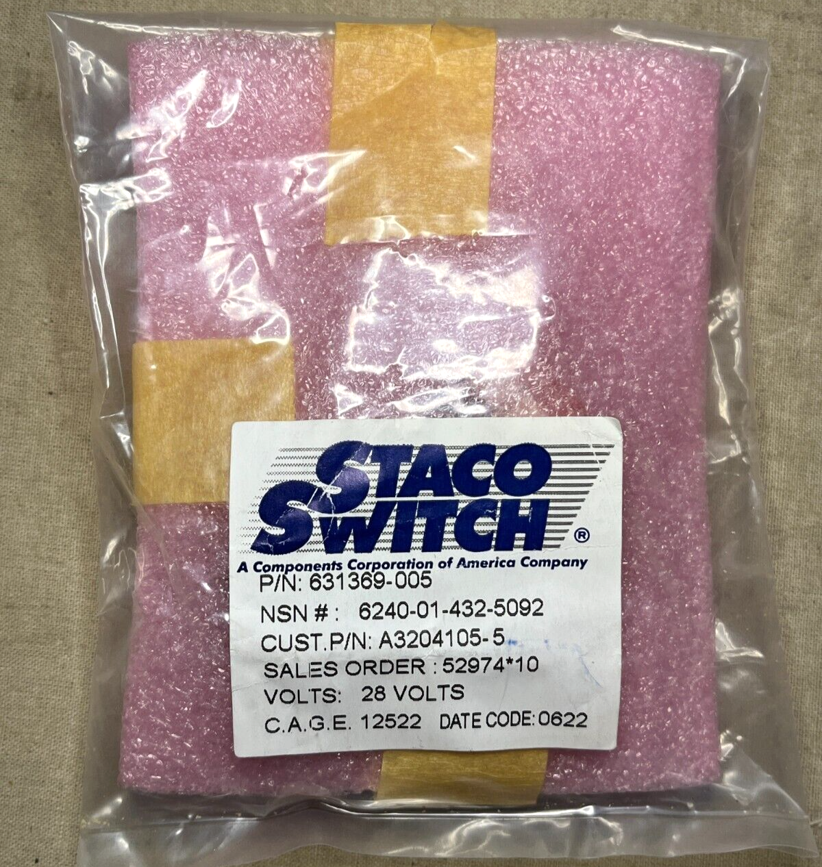 STACO SWITCH 631369-014 PUSH SWITCHES LAMP ASSEMBLY 981912 0622 6240-01-432-5092