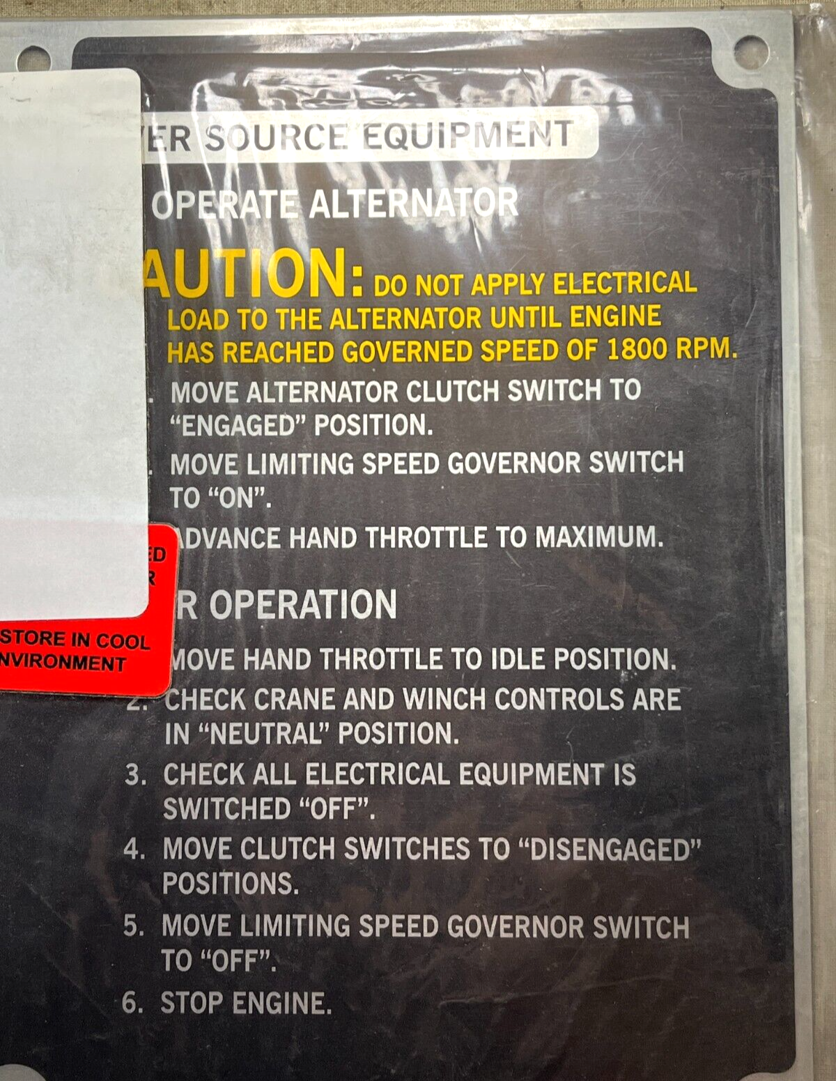 AAVR7A1 HYDRAULIC PUMP OPERATING INSTRUCTIONAL PLATE 5433070 9905-01-655-3387