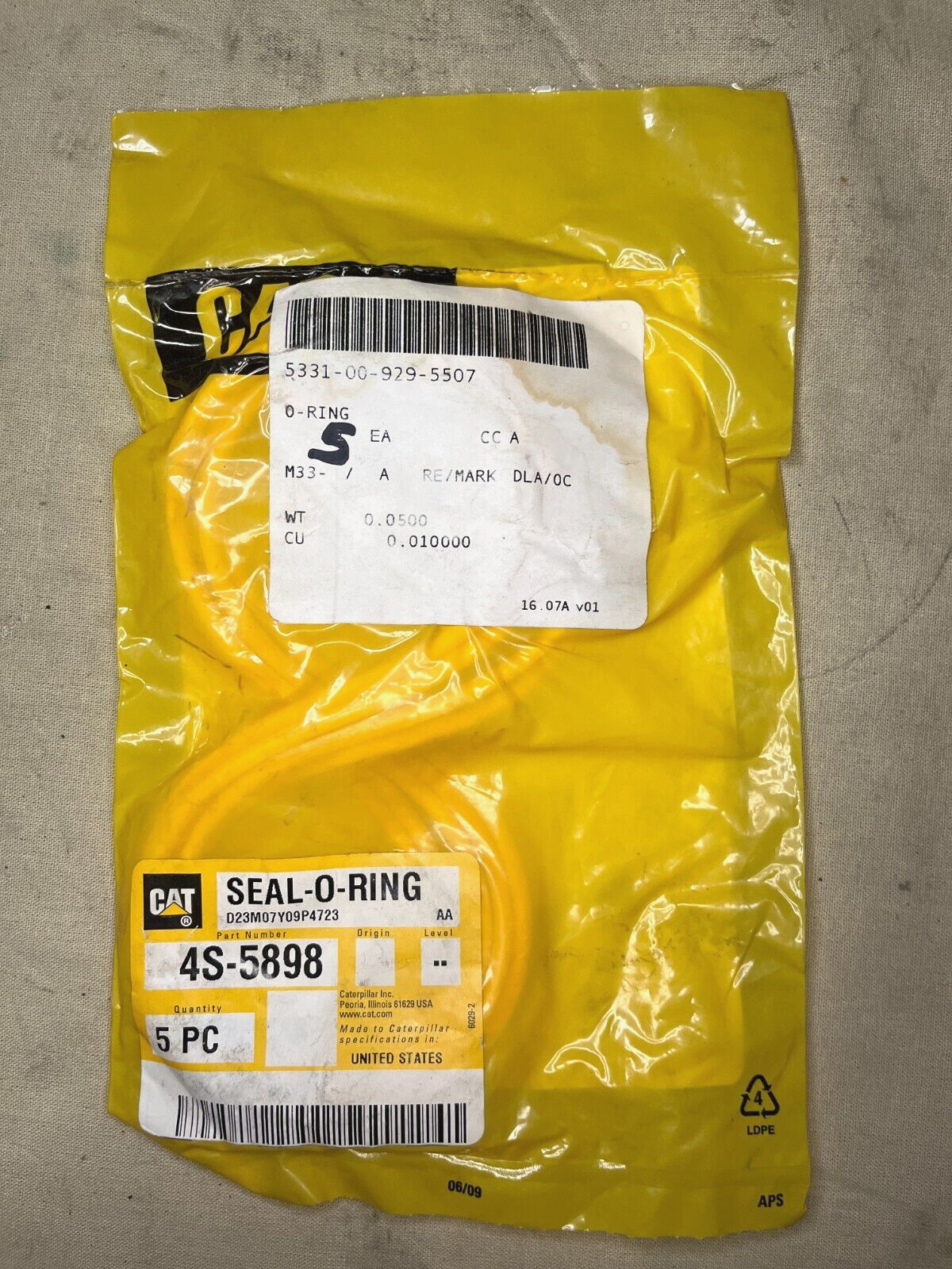 GENUINE CATERPILLAR 4S-5898 SEAL-O-RING 4S5898 5331-00-929-5507 LOT OF 5