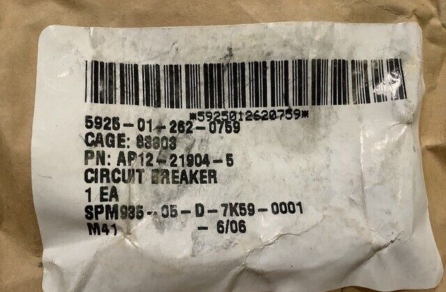 SENSATA TECHNOLOGIES AP12-21904-5 CIRCUIT BREAKER TRIP-RESET 5925-01-262-0759