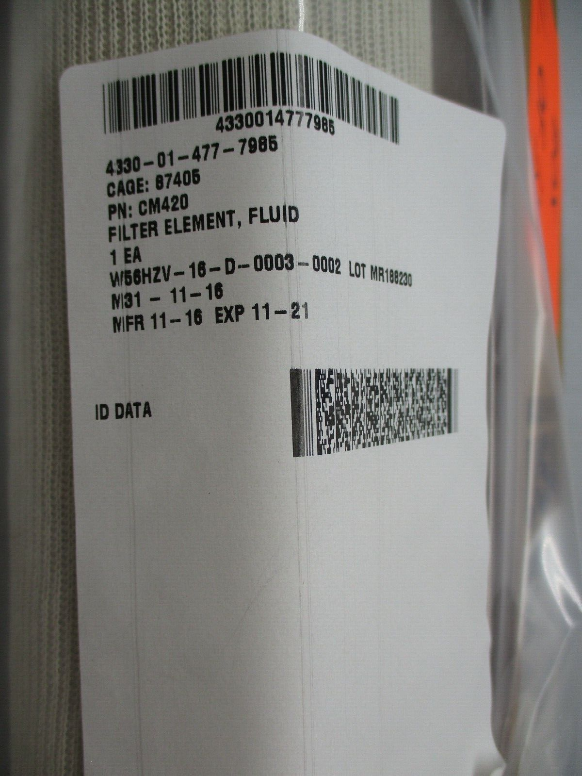 MIL-PRF-52308J 1-420MMA FLUID FILTER ELEMENT 4330-01-477-7985