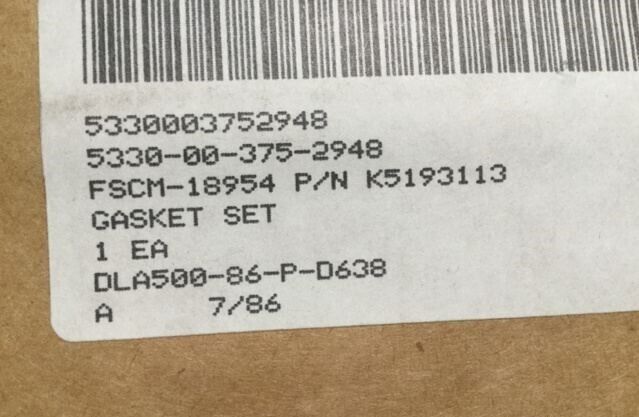 INDUSTRIAL GASKET AND SEAL SET 23512674 K-5193113 NSN 5330-00-375-2948