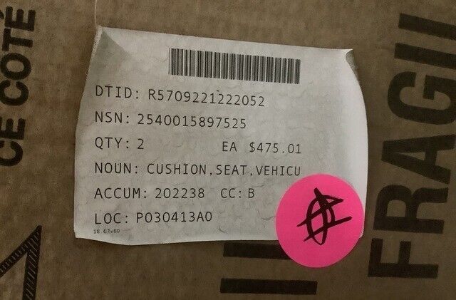 H.O. BOSTROM 1220086-546 MID BACK GRAY VEHICULAR SEAT CUSHION 2540-01-589-7525
