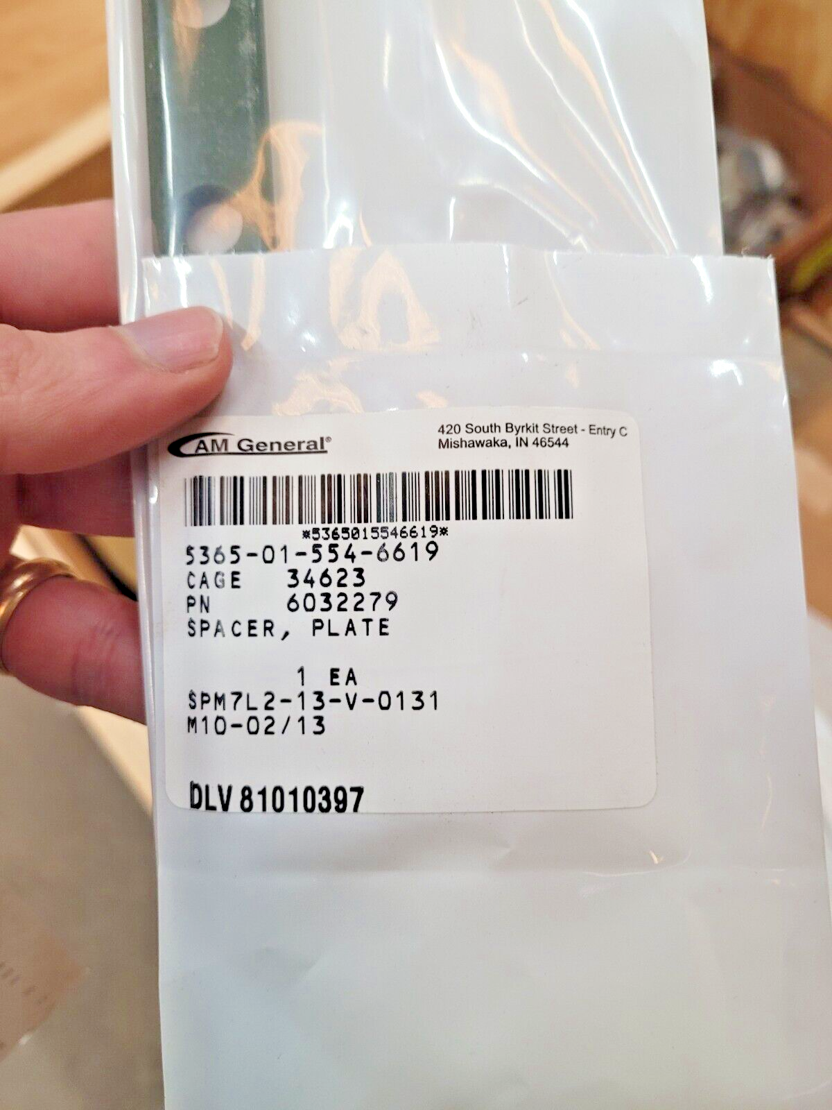 AM GENERAL 6032279 M1151A1 HMMWV PLATE SPACER DOOR HINGE NSN 5365-01-554-6619