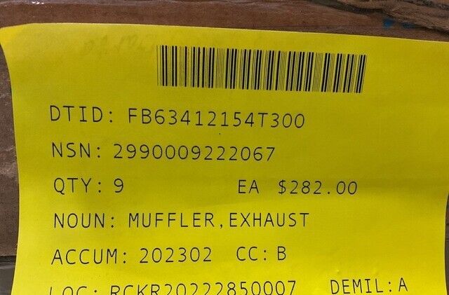 ROUND EXHAUST MUFFLER WD111S1 ABT6202 T-6202 06202N 6202 2990-00-922-2067 NOS