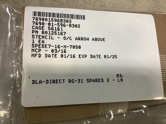 MRAP RG-31 RCV R0125167 IDENTIFICATION MARKER STENCIL - C/O ARROW ABOVE