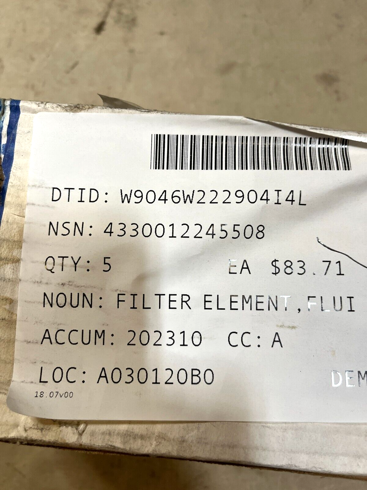 PALL INDUSTRIAL HC212FUN8H INSIDE FLUID FILTER ELEMENT D1301325 4330-01-224-5508