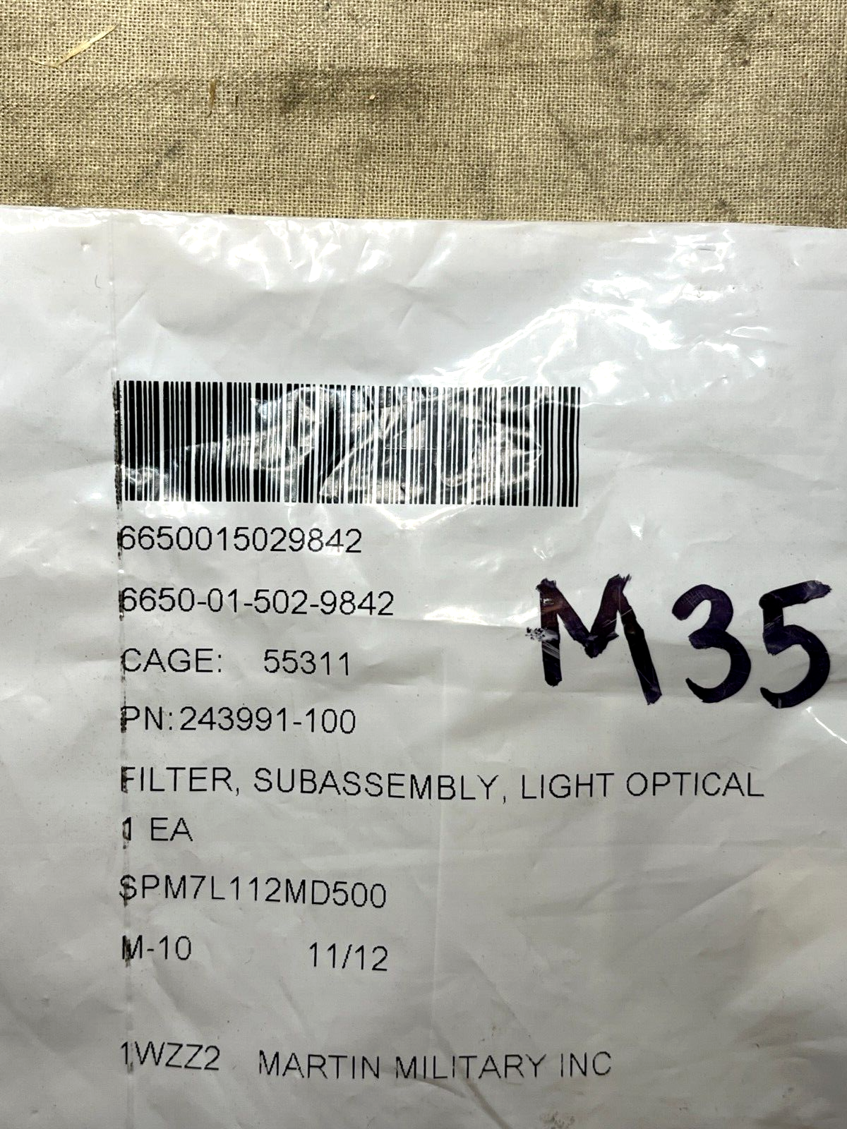 AN/PVS-15 | M953 243991-100 OPTICAL LIGHT FILTER SUBASSEMBLY 6650-01-502-9842