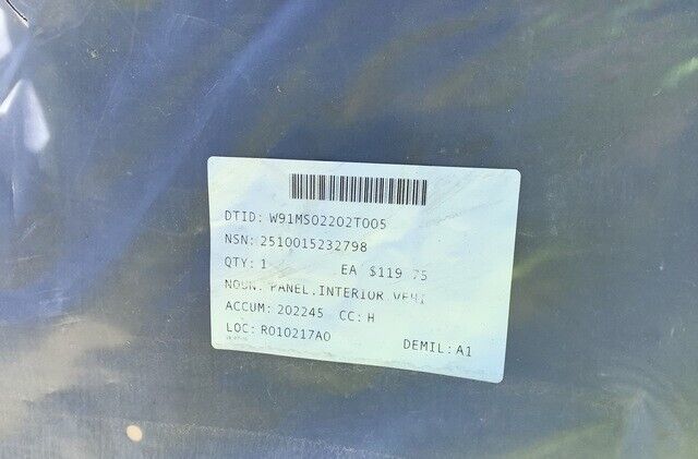 MILITARY FMTV VEHICLE DOOR INTERIOR PANEL 12423476-001 1242347 2510-01-523-2798