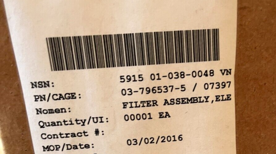 GENERAL DYNAMICS 03-796537-5 ELECTRICAL FILTER ASSEMBLY 5915-01-038-0048 NOS