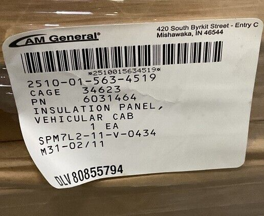 HMMWV M1151A1 VEHICULAR CAB INSULATION PANEL RH FRONT 6031464 2510-01-563-4519