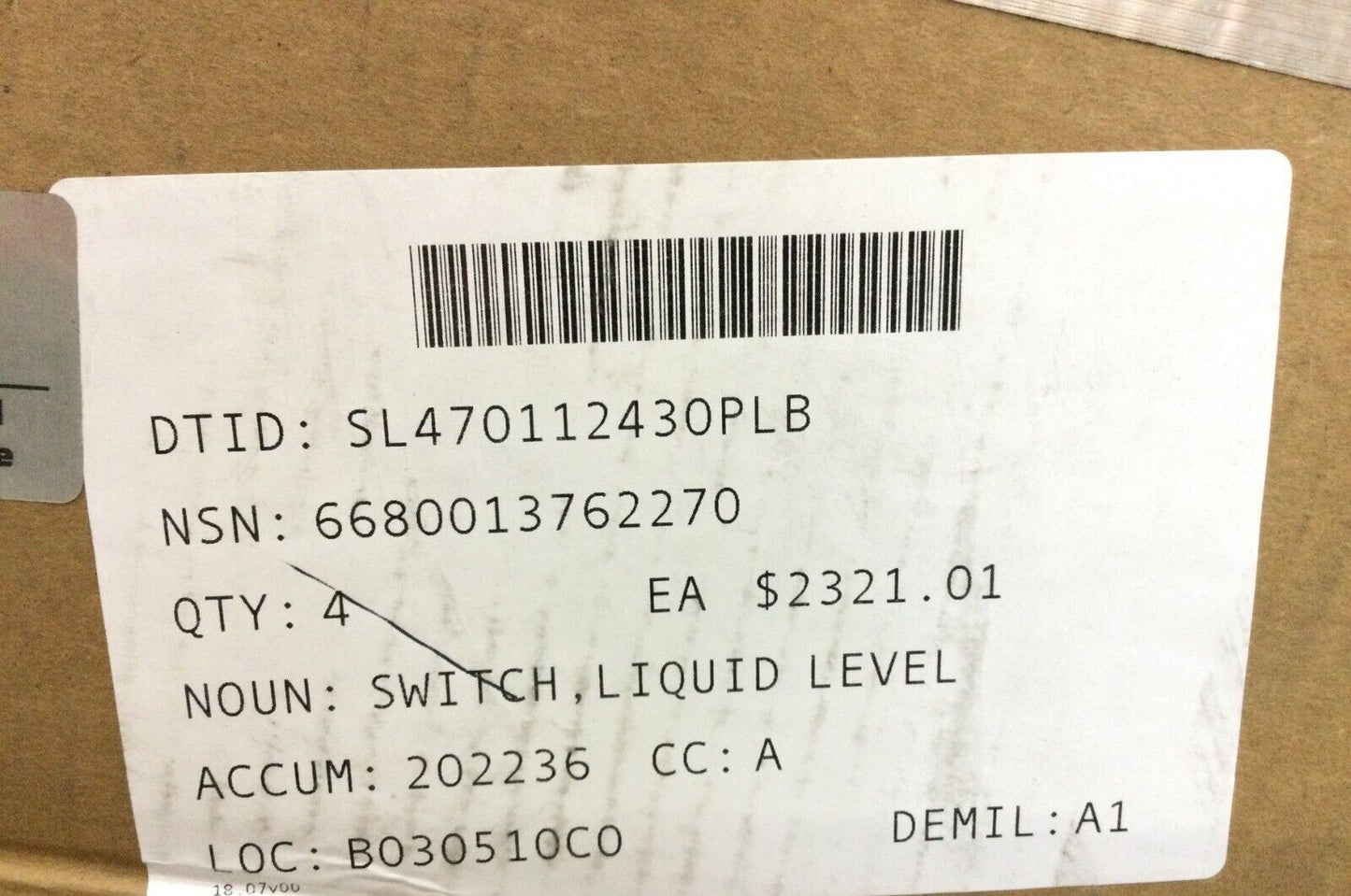 NIMITZ-CLASS CVN CARRIER LS-179400-SPST-N LIQUID LEVEL SWITCH 6680-01-376-2270