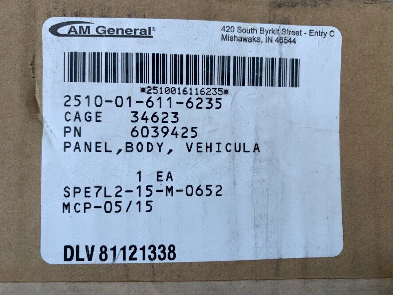 HMMWV HUMVEE M1152A1 AM GENERAL RH PLATE PANEL ASSY 6039425 2510-01-611-6235 USA