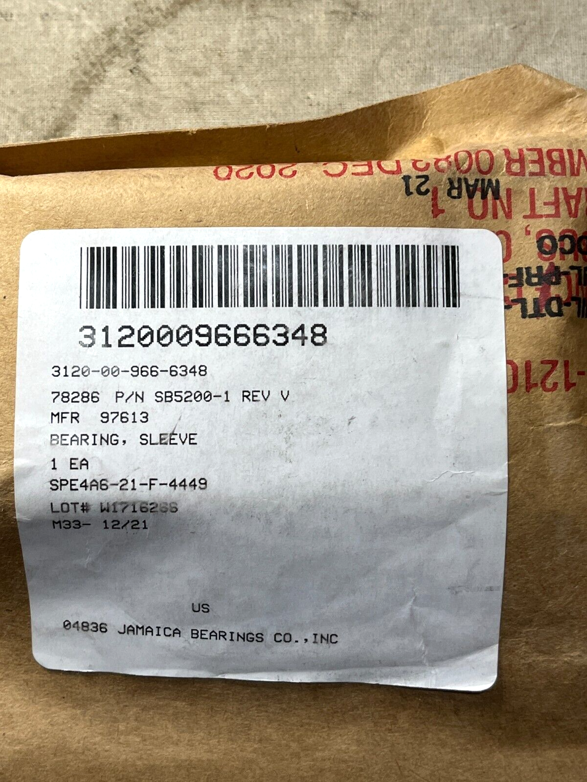 HELICOPTER HH-60 203907 SLEEVE BEARING SB5200-1 FBJ24-3Y GT-21 3120-00-966-6348