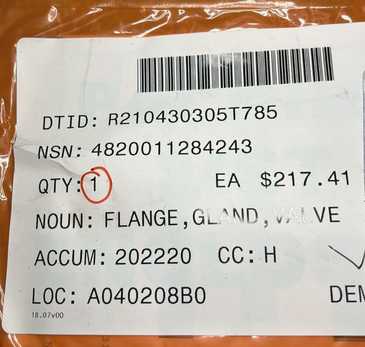 NAVAL SHIP & SUB VALVE GLAND FLANGE 803-2177525-C3XX-40 4820-01-128-4243