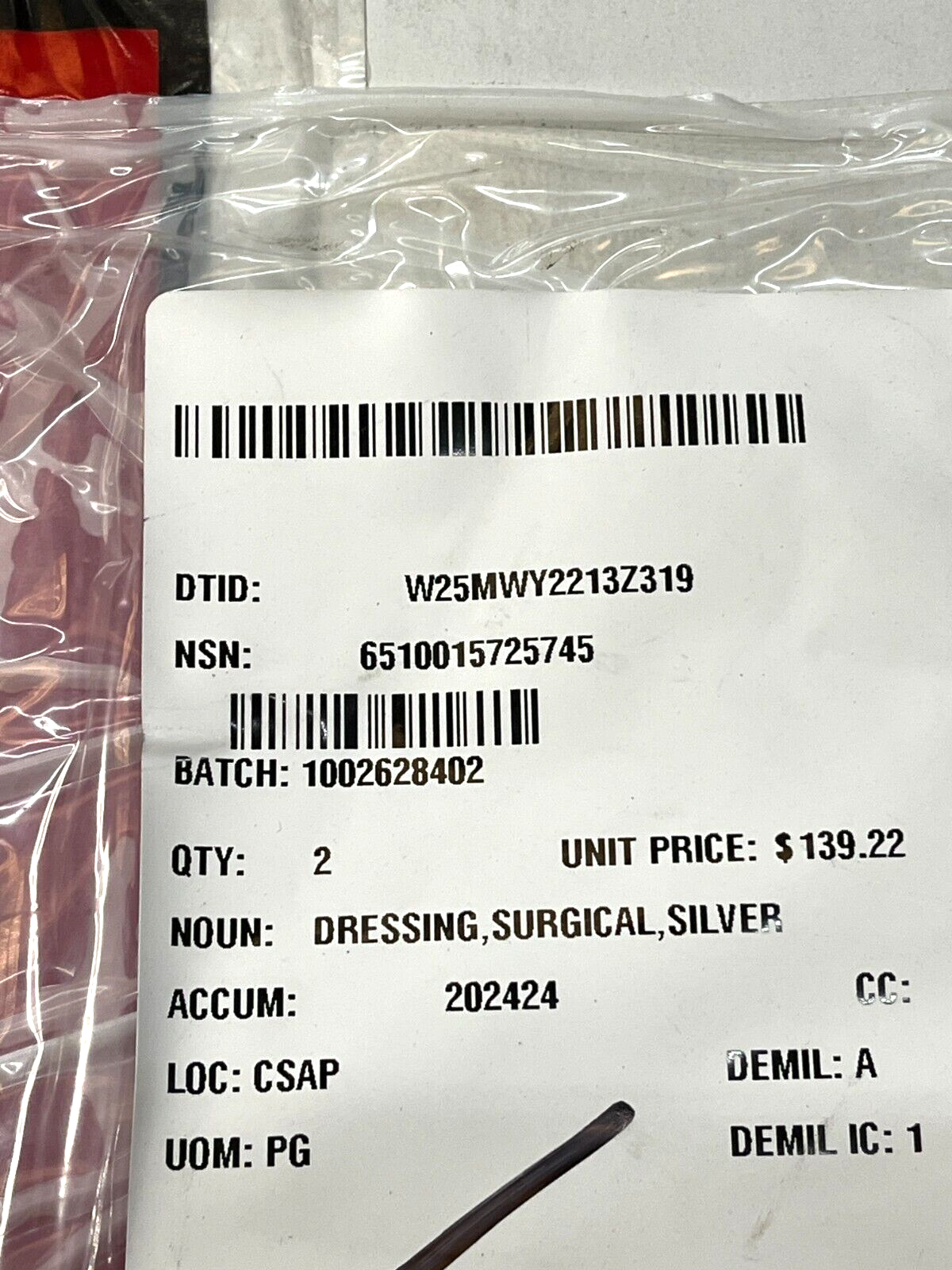 (5EA)ARGENTUM SILVERLON ID-66 6'' 15'' SILVER SURGICAL DRESSING 6510-01-572-5745