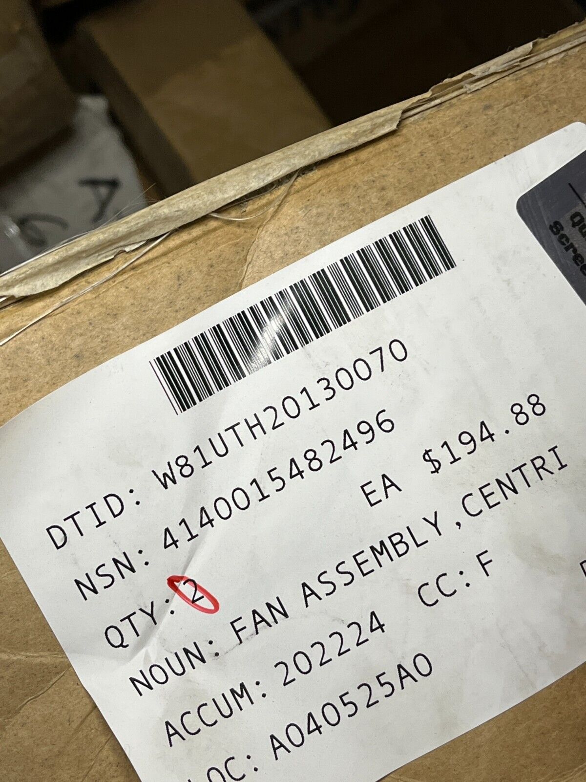 M998 HMMWV UNIMOTOR 6015595 24V 10'' CENTRIFUGAL FAN AC 4140-01-548-2496 NOS