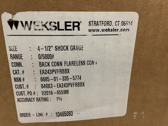 Weksler EA243PVF-RBBX 4-1/2" Dial Indicating Pressure Gage 6685-01-335-5774
