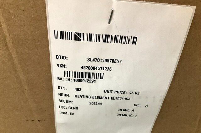 NONIM ELECTRICAL HEATING ELEMENT RANGE SURFACE 8'' 3W6-212 4520-00-451-1236