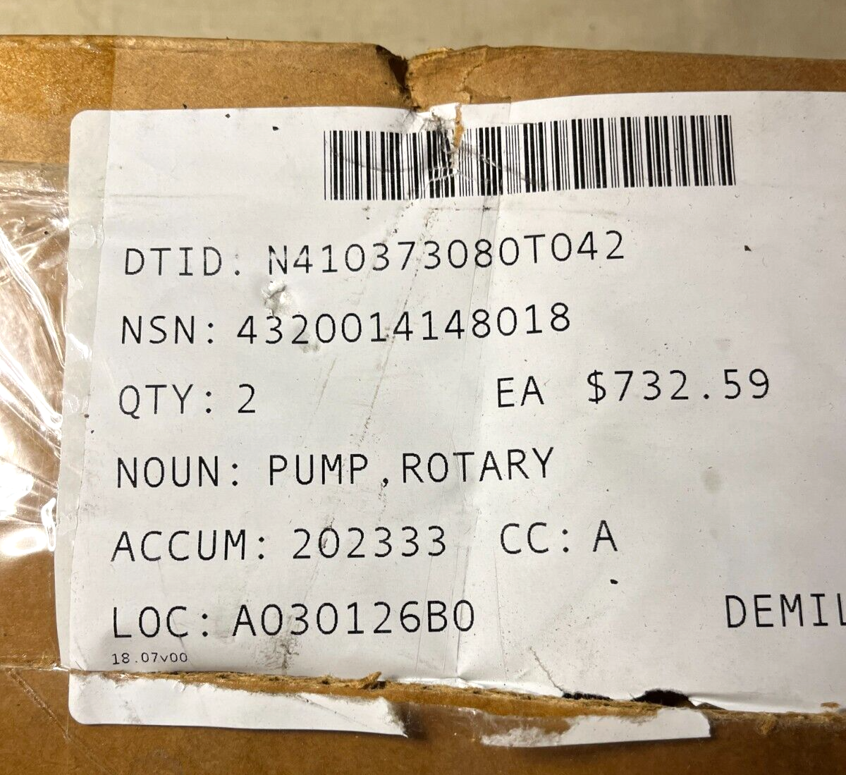 TAT MANUAL ROTARY PUMP 410-900-0.5IN 410-900-1/2 7010400 4320-01-414-8018 USA