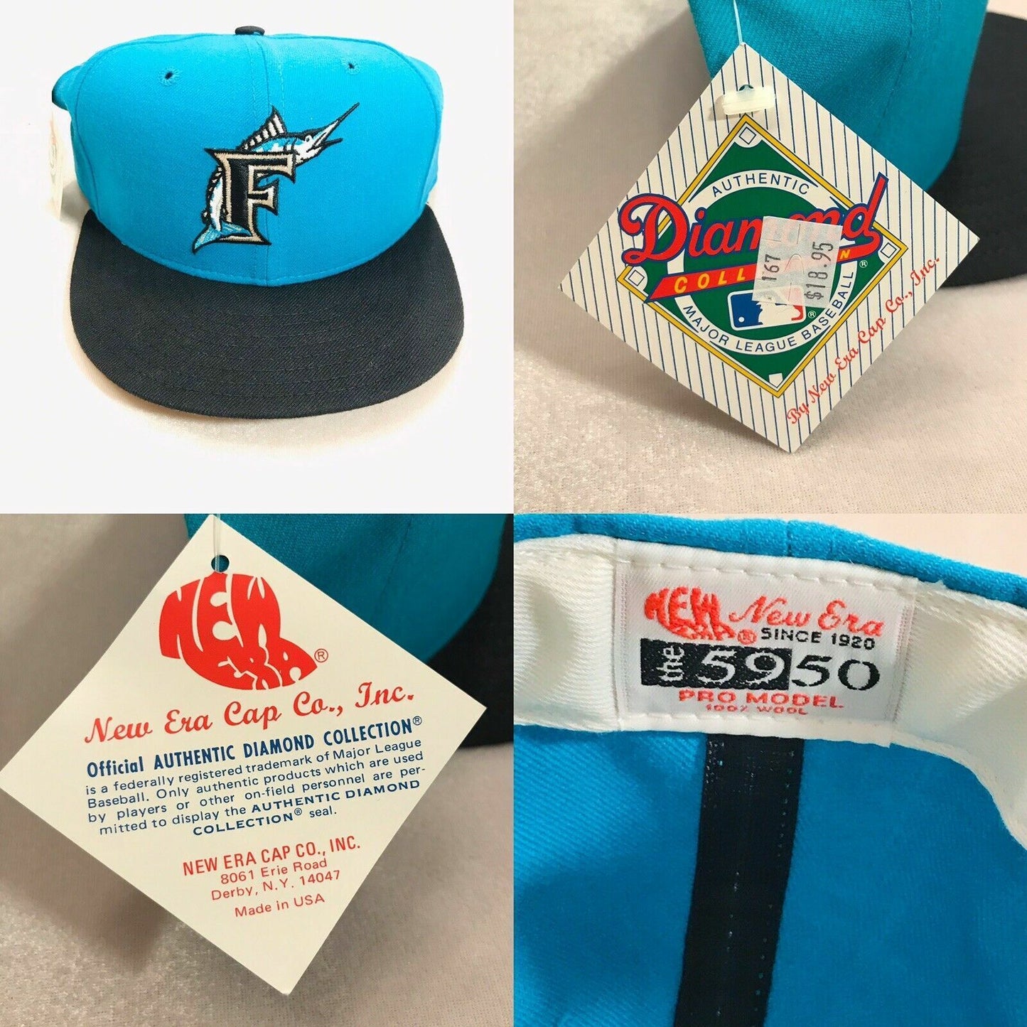 Vintage Florida Marlins New Era Pro Model Hat 5950 Diamond Collection 7¼ USA