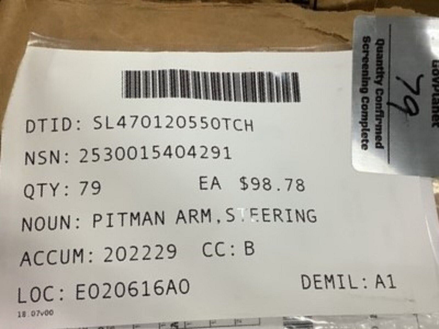 MRAP (JERRV) 4X4, 6X6 VARIANT 10" 1435-KK1 VEHICULAR STEERING PITMAN ARM NOS