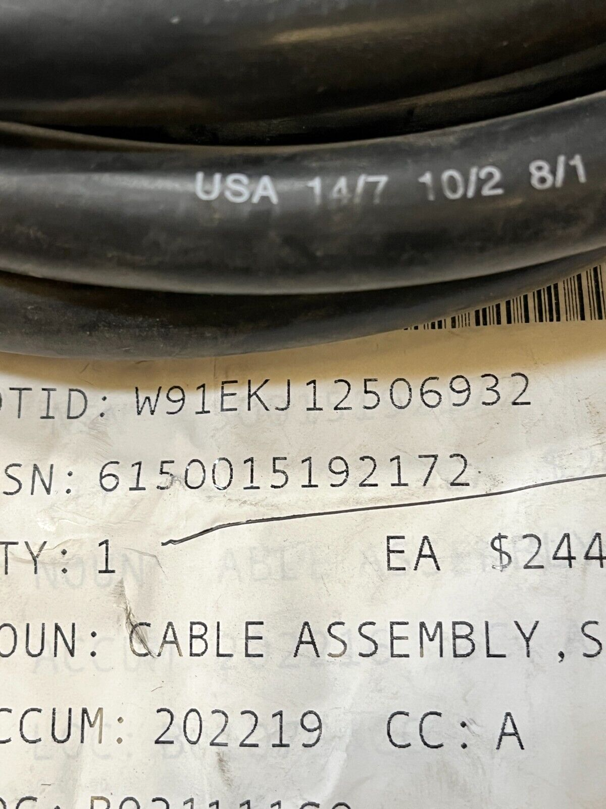 M870A3 SEMI TRAILER HKS-046 14/7, 10/2, 8/1 CABLE ASSEMBLY 6150-01-519-2172 NOS