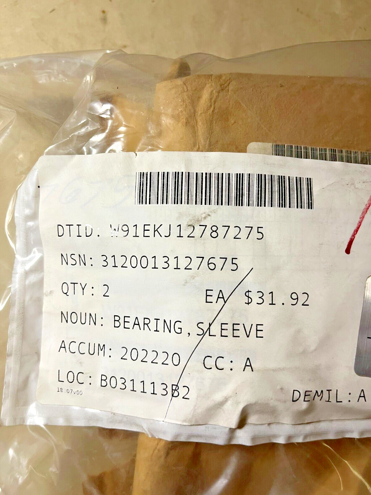 HELICOPTER, BLACK HAWK UH-60A, EH-60A 99226 BEARING, SLEEVE 3120-01-312-7675 USA