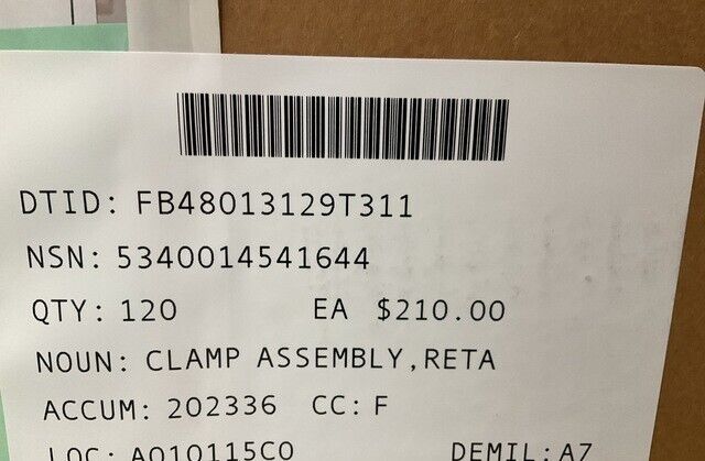 (1EA) RETAINING CLAMP ASSEMBLY 1-630-TASS-1043 9473916 5340-01-454-1644 USA