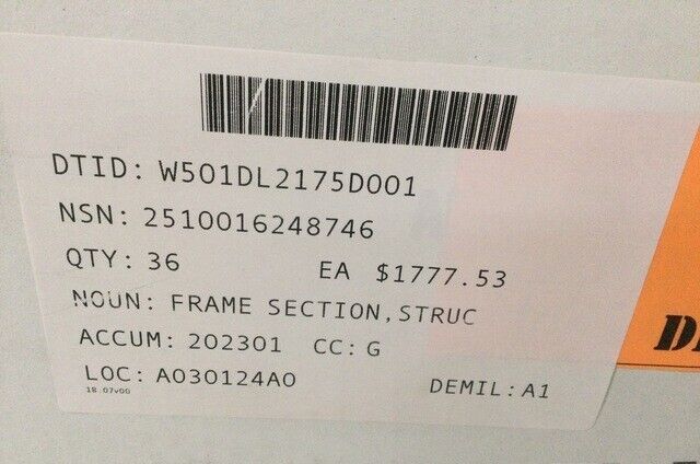 VEHICULAR STRUCTURAL FRAME SECTION SKATE LOWER FIXED 008376 2510-01-624-8746 NOS