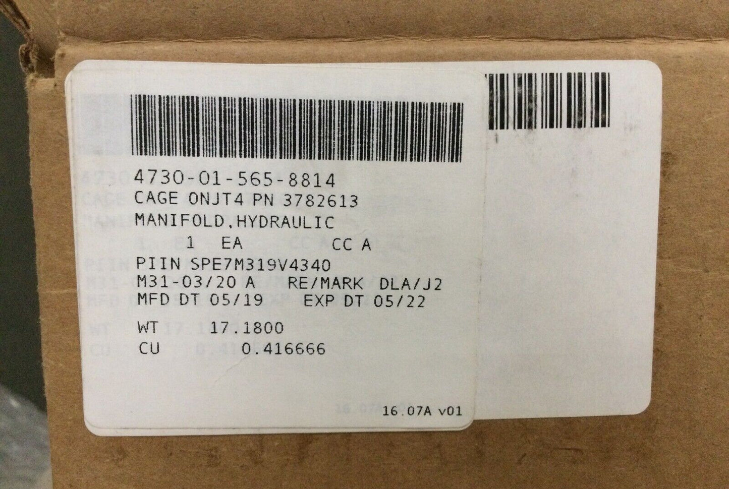 LVSR MKR18 CARGO 3782613 HYDRAULIC MANIFOLD, MAIN FRAME 2152150 4730-01-565-8814