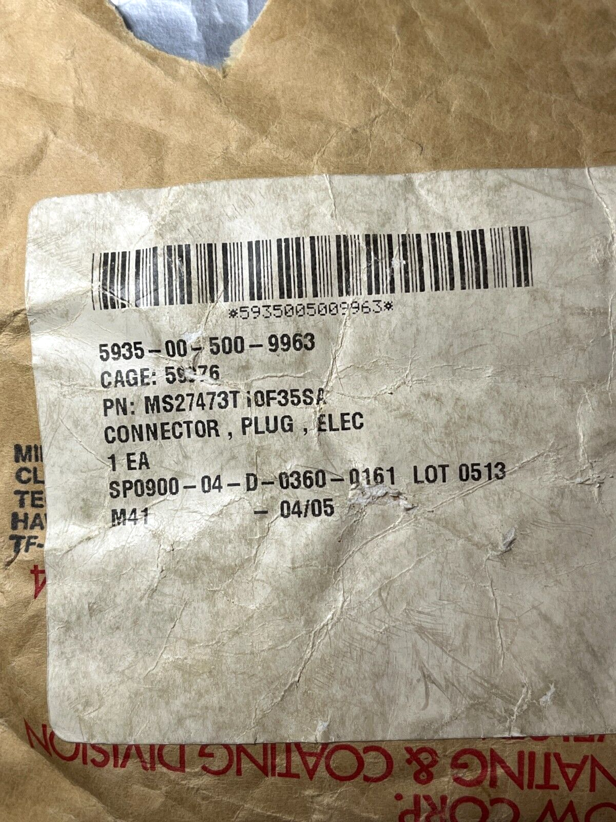 AIRCRAFT EAGLE F-15 MS27473T10F35SA ELECTRICAL PLUG CONNECTOR 5935-00-500-9963