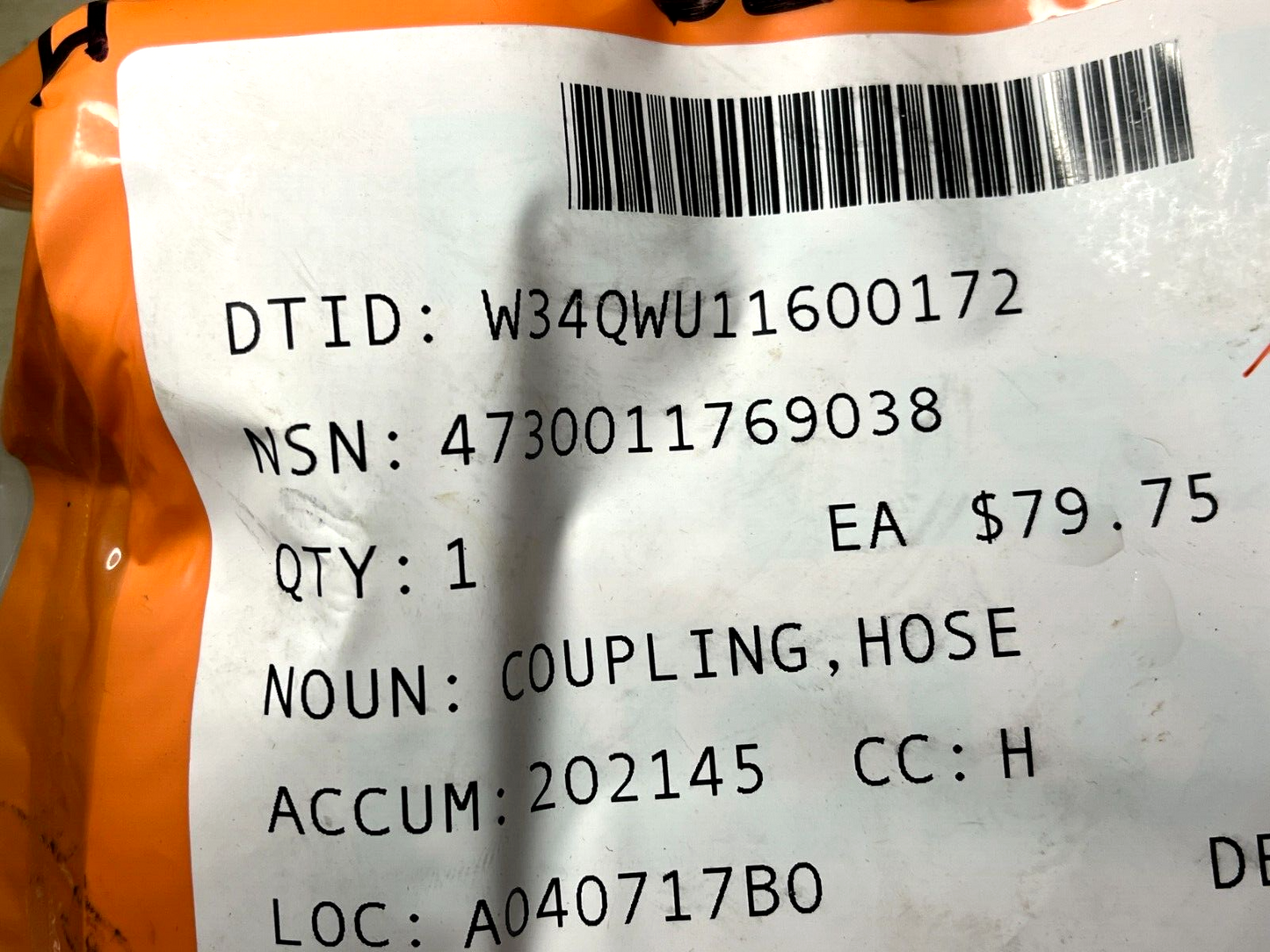 HELICOPTER SEAHAWK H-60 NH102578-0125 HOSE COUPLING 70309-23903 4730-01-176-9038