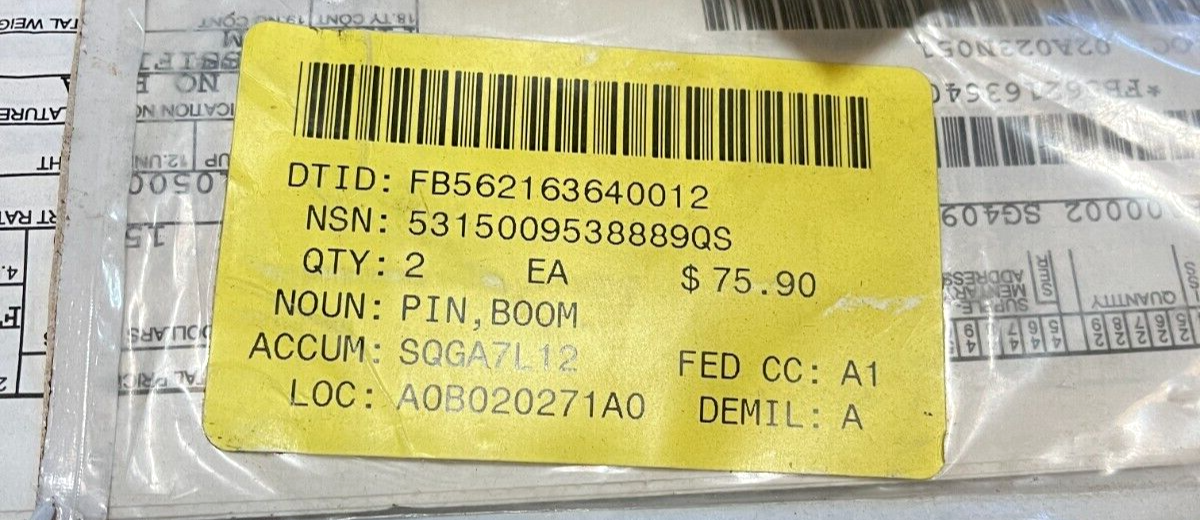 AIRCRAFT EAGLE F-15, B-1 65C35306-7 BOOM PIN 65C353067 5315-00-953-8889 NOS