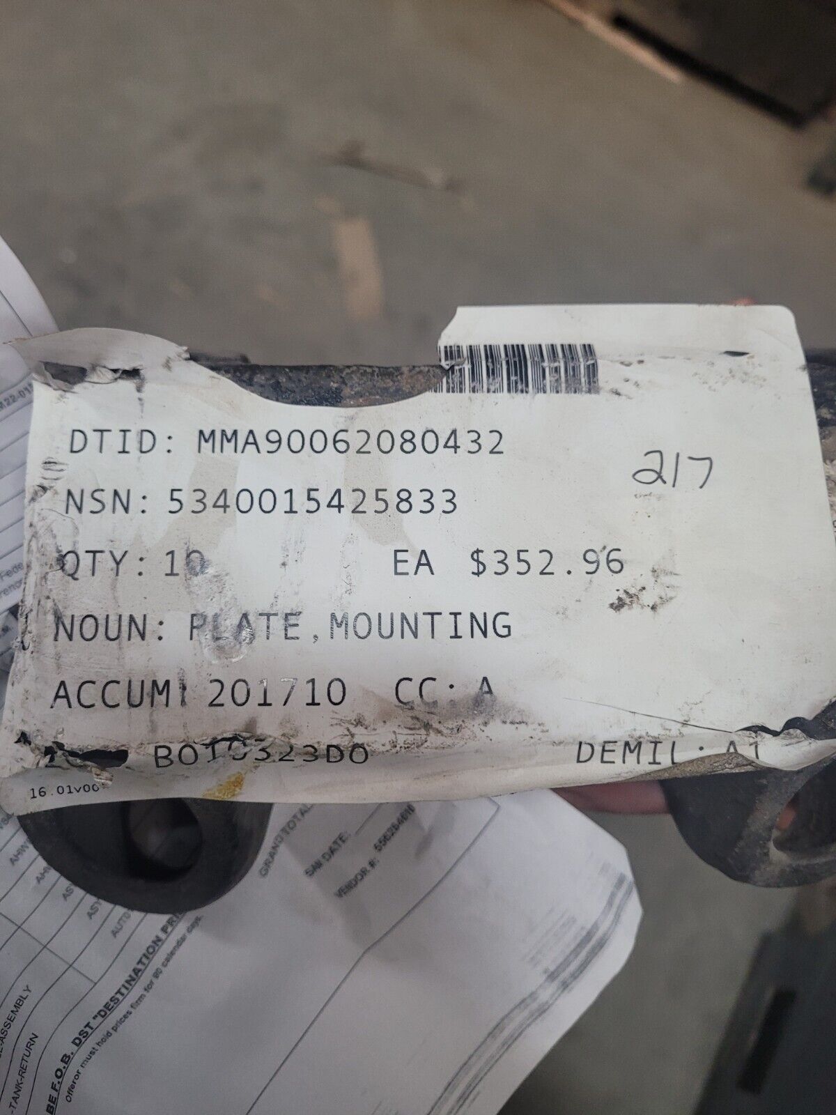 KALYN/SIEBERT MOUNTING PLATE 5340-01-542-5833 HET HEAVY EQUIPMENT TRANSPORT