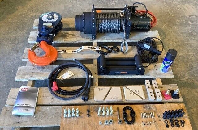 HEAVY DUTY MILITARY WINCH KIT FORCE PROTECTION 18K WINCH W/SNATCH BLOCK