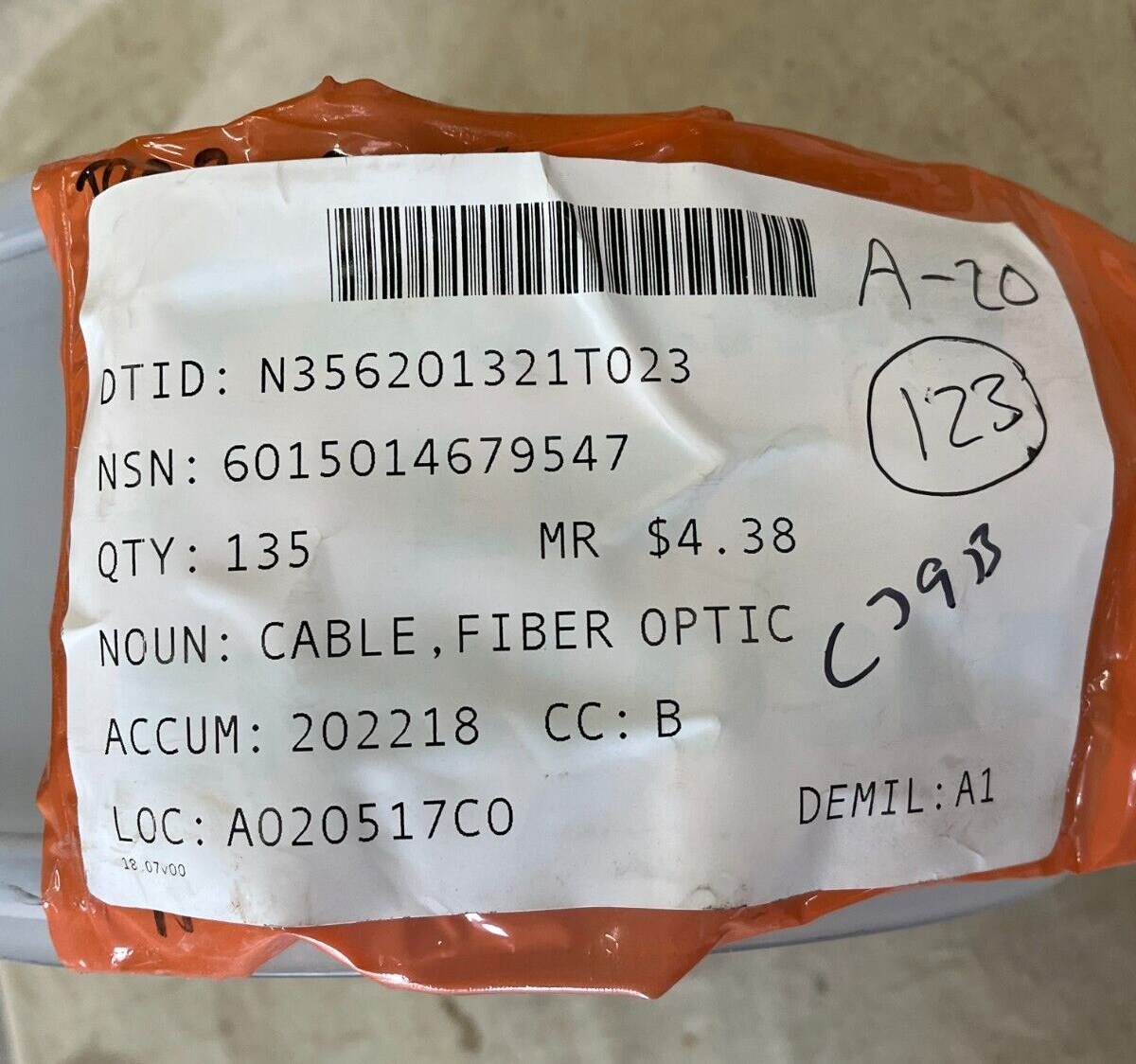 443 FEET PRYSMIAN CABLES FIBER OPTIC CABLE SPOOL 705740 6015-01-467-9547