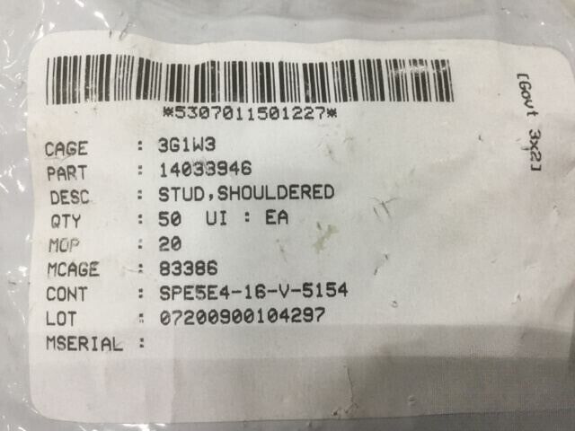 HMMWV M998 AIR INTAKE MANIFOLD SHOULDERED STUD BOLTS 10-1.5 X 20 X 30MM 14033946