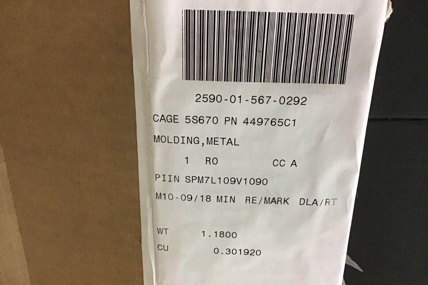 MRAP ROLL OF NAVISTAR 449765C1 METAL MOLD STRIP, TRIM 65MM 2590-01-567-0292