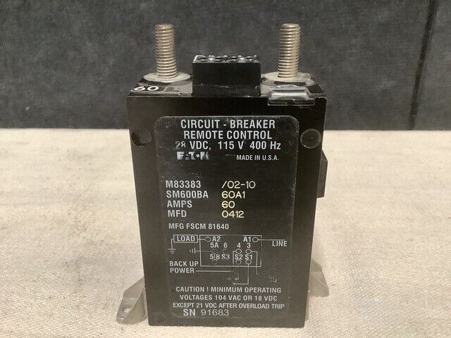 REMOTE CONTROL M83383/02-10 CIRCUIT BREAKER 400 HZ 115V 60 AMP 5925-01-321-1389