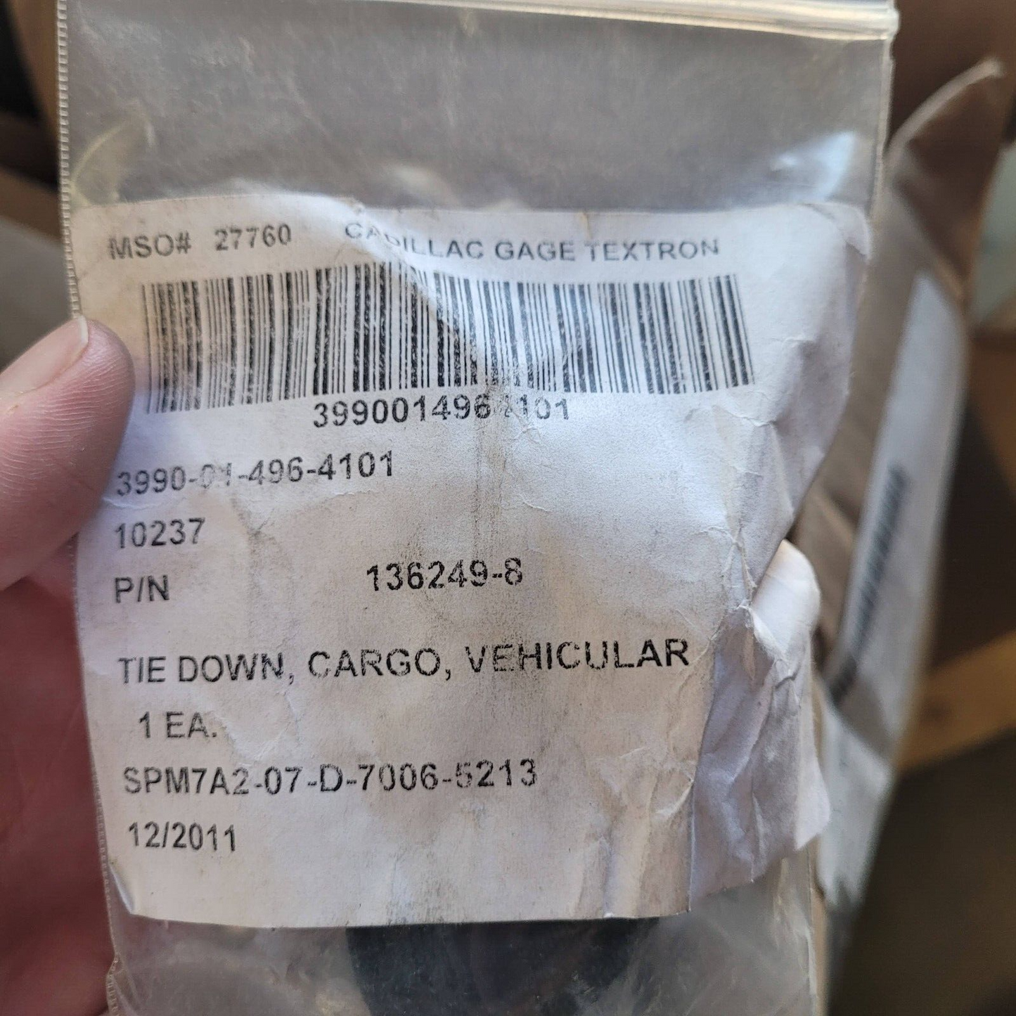 MILITARY CARGO VEHICLE CADILLAC 1362498 6587-48 4ft TIE DOWN 3990-01-496-4101