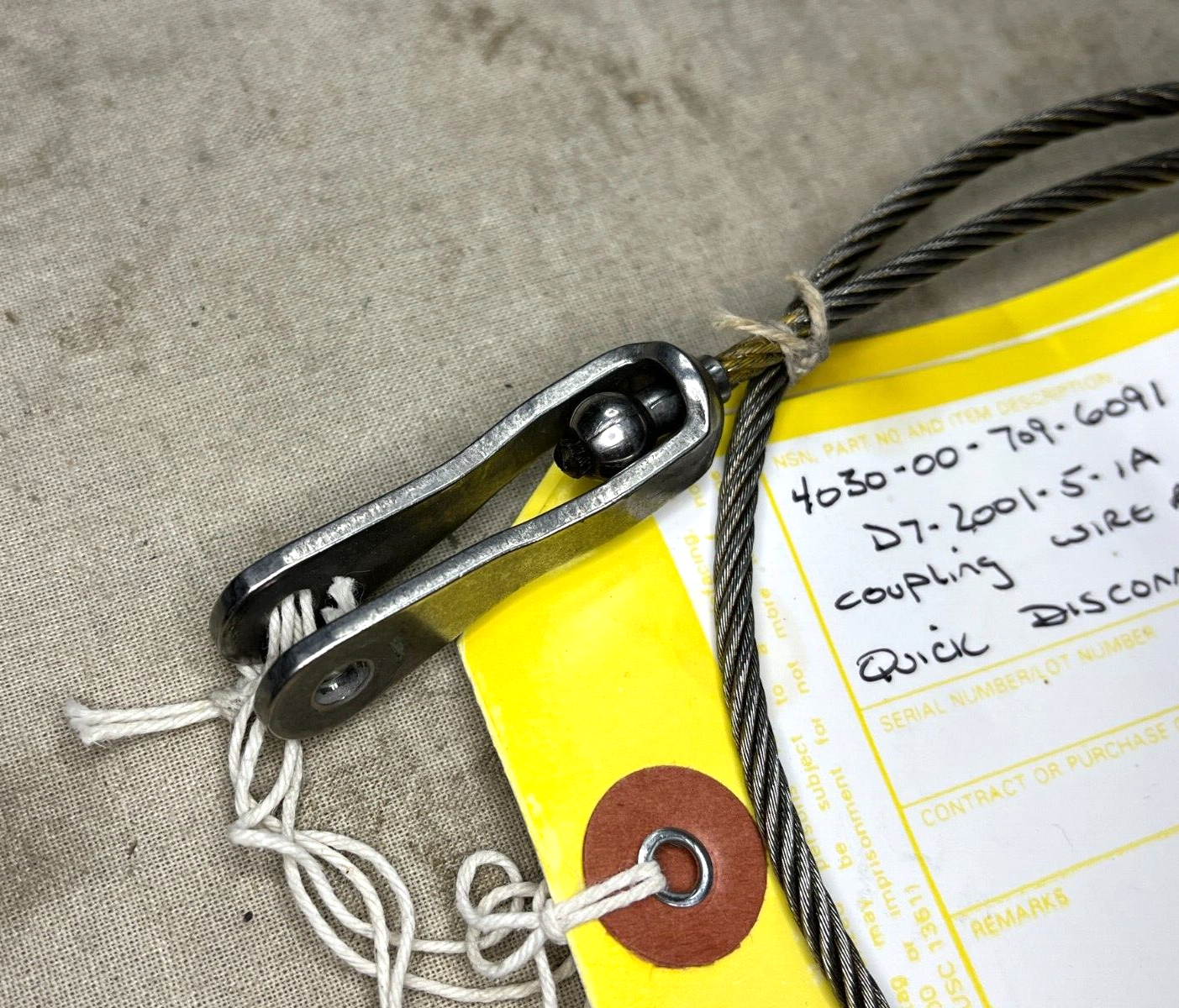 HELI UH-1 D7-2001-5-1A QUICK DISCONNECT WIRE ROPE COUPLING 4030-00-709-6091