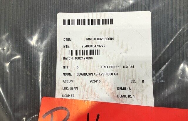 FIRE FIGHTING TRUCK OSHKOSH 4122397 VEHICULAR SPLASH GUARD 2540-01-647-3272