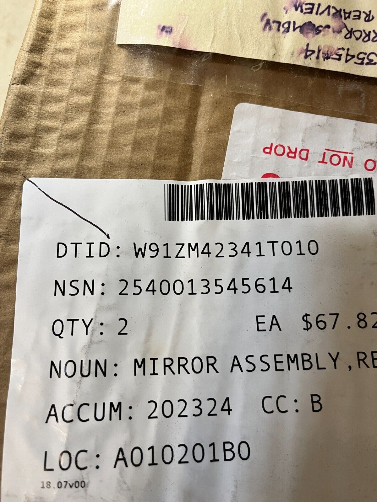 HEMTT OSHKOSH 1924140 REARVIEW MIRROR ASSEMBLY 603560 603561 2540-01-354-5614