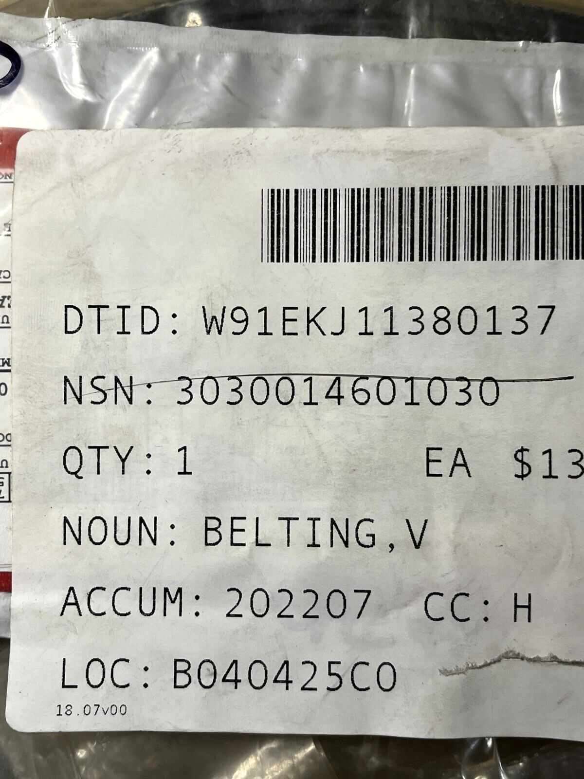 M35 TRUCK SERIES DAYCO 20-7162 SERPENTINE FAN BELT V BELTING 3030-01-460-1030