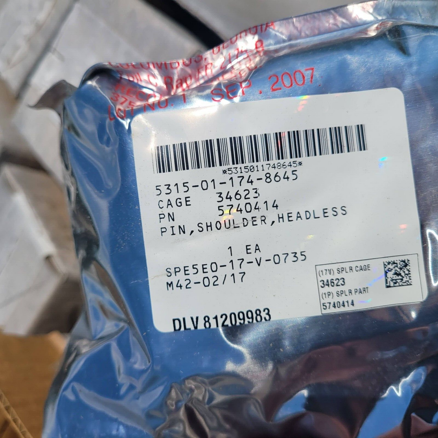 MILITARY HMMWV M998 TRUCK 8627193 5740414 HEADLESS SHOULDER PIN 5315-01-174-8645